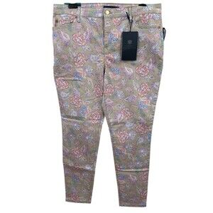 Bandolino Jeans Size 16 Mandie Perfect Fit Flawless Fit Skinny Tan Pink Floral
